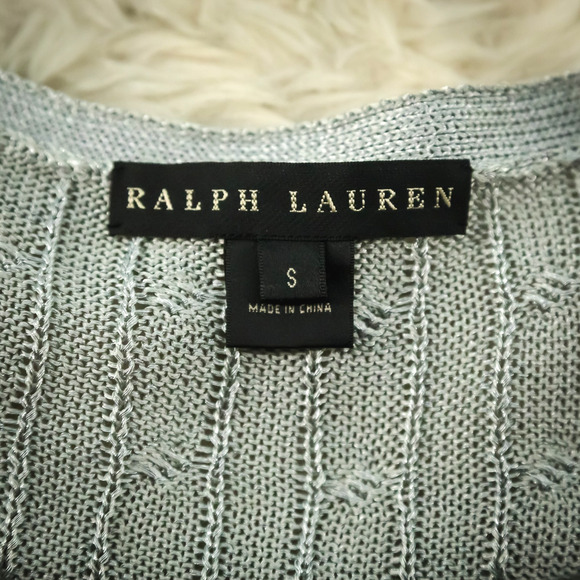 Ralph Lauren Black Label Size Small S Silver Metallic Cable Knit Button Cardigan - Picture 4 of 6